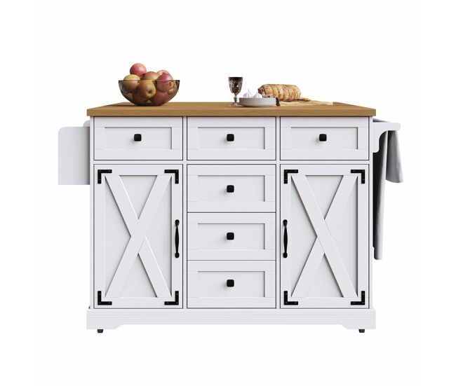 Isla de cocina móvil 147 x 70 x 93 cm - servierwagen con madera y gran capacidad - blanco