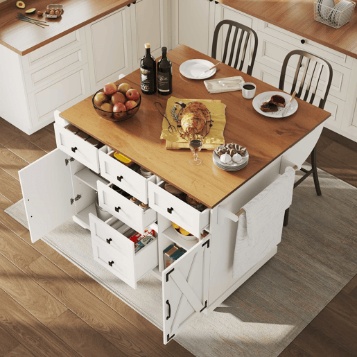 Ilha de cozinha móvel 147 x 70 x 93 cm - Carrinho de serviço em madeira com grande capacidade - Branco