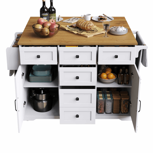 Ilha de cozinha móvel 147 x 70 x 93 cm - Carrinho de serviço em madeira com grande capacidade - Branco
