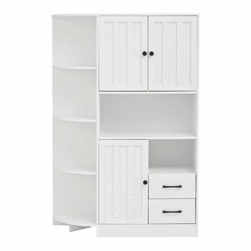 Armário de canto 104x35x155 cm - Vitrine com 3 portas e 2 gavetas, 14 compartimentos - Branco
