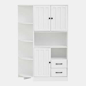 Armário de canto 104x35x155 cm - Vitrine com 3 portas e 2 gavetas, 14 compartimentos - Branco
