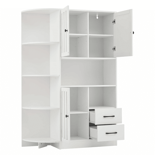Armário de canto 104x35x155 cm - Vitrine com 3 portas e 2 gavetas, 14 compartimentos - Branco