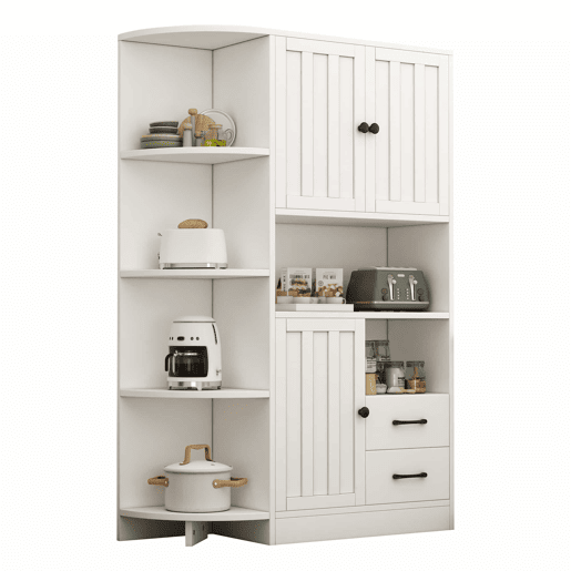 Armário de canto 104x35x155 cm - Vitrine com 3 portas e 2 gavetas, 14 compartimentos - Branco
