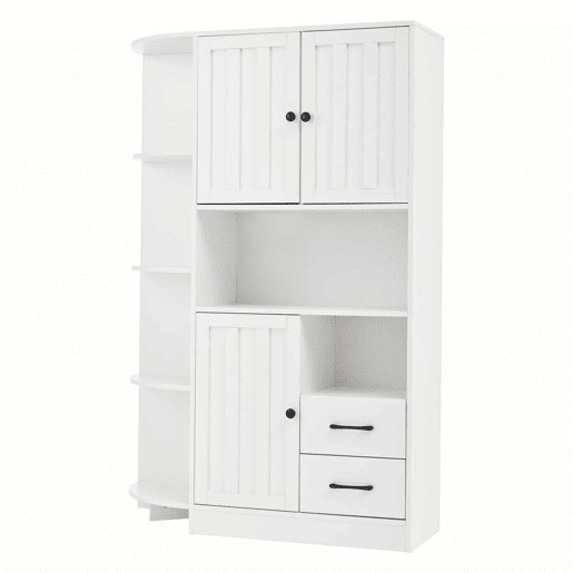 Armário de canto 104x35x155 cm - Vitrine com 3 portas e 2 gavetas, 14 compartimentos - Branco