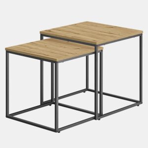 CONJUNTO DE MESA DE CENTRO de 2 unidades, carvalho artesanal