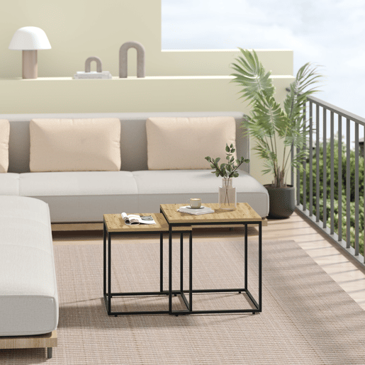 CONJUNTO DE MESA DE CENTRO de 2 unidades, carvalho artesanal