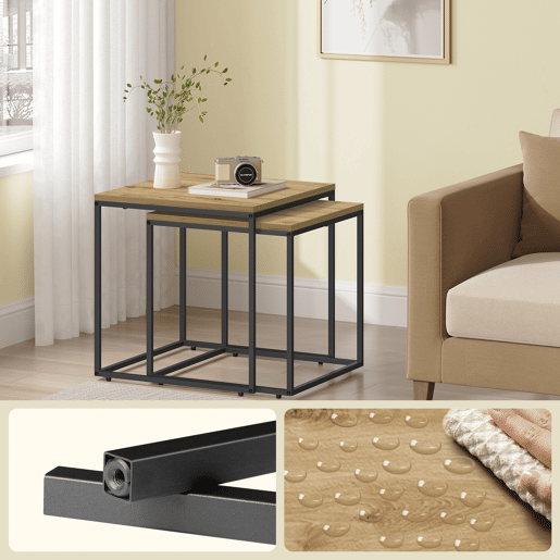 CONJUNTO DE MESA DE CENTRO de 2 unidades, carvalho artesanal