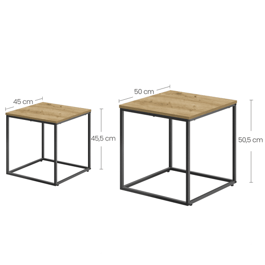 CONJUNTO DE MESA DE CENTRO de 2 unidades, carvalho artesanal