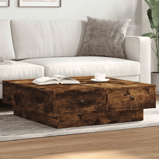Mesa de Centro, Mesa baixa, 90x90x28 cm derivados de madeira carvalho fumado