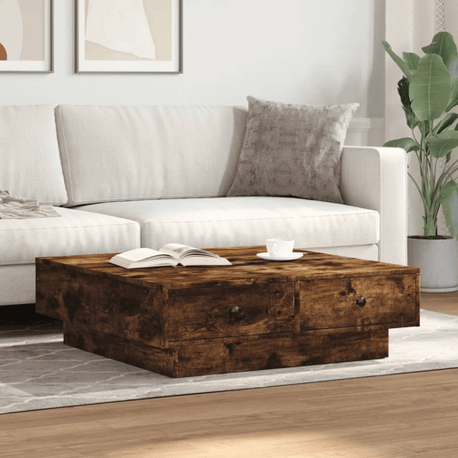 Mesa de Centro, Mesa baixa, 90x90x28 cm derivados de madeira carvalho fumado