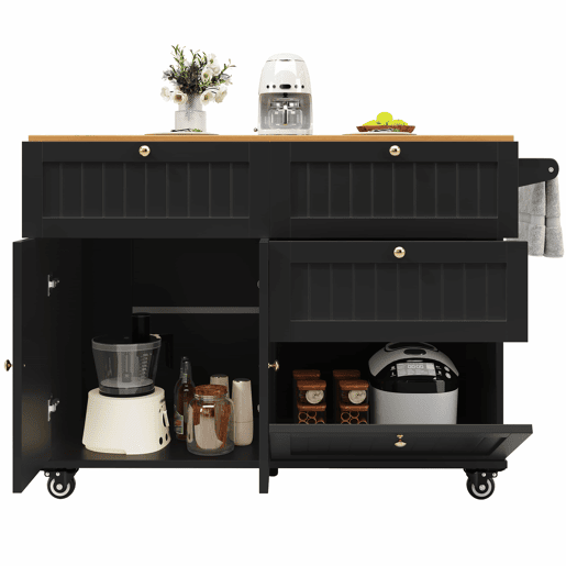 Ilha de cozinha moderna 120x60x90 cm - Buffet, mesa multifuncional com arrumação, carrinho de cozinha com prateleiras extensíveis - Preto Ilha de cozinha moderna 120x60x90 cm - Buffet, mesa multifuncional com arrumação, carrinho de cozinha com prateleiras extensíveis - Preto