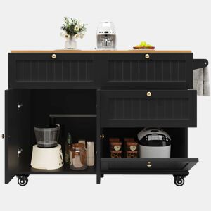 Ilha de cozinha moderna 120x60x90 cm - Buffet, mesa multifuncional com arrumação, carrinho de cozinha com prateleiras extensíveis - Preto