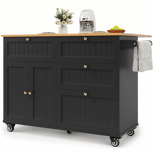 Ilha de cozinha moderna 120x60x90 cm - Buffet, mesa multifuncional com arrumação, carrinho de cozinha com prateleiras extensíveis - Preto Ilha de cozinha moderna 120x60x90 cm - Buffet, mesa multifuncional com arrumação, carrinho de cozinha com prateleiras extensíveis - Preto