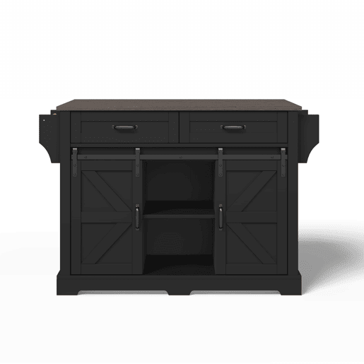 Ilha de cozinha 120x45x91 cm - bancada rebatível, rodas, portas deslizantes e gavetas - preto
