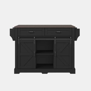Ilha de cozinha 120x45x91 cm - bancada rebatível, rodas, portas deslizantes e gavetas - preto
