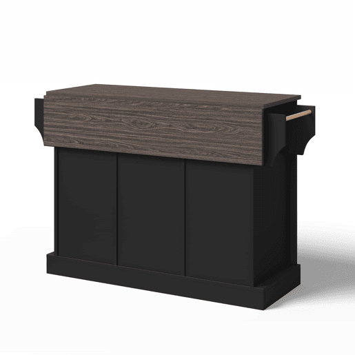 Ilha de cozinha 120x45x91 cm - bancada rebatível, rodas, portas deslizantes e gavetas - preto