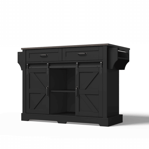 Ilha de cozinha 120x45x91 cm - bancada rebatível, rodas, portas deslizantes e gavetas - preto