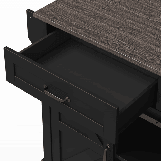 Ilha de cozinha 120x45x91 cm - bancada rebatível, rodas, portas deslizantes e gavetas - preto