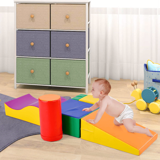 Blocos gigantes 6 peças para escalar e trepar - Escada e escorregador para crianças - Brinquedo para trepar, deslizar e engatinhar, para pré-escolares e bebés, blocos macios, amarelos