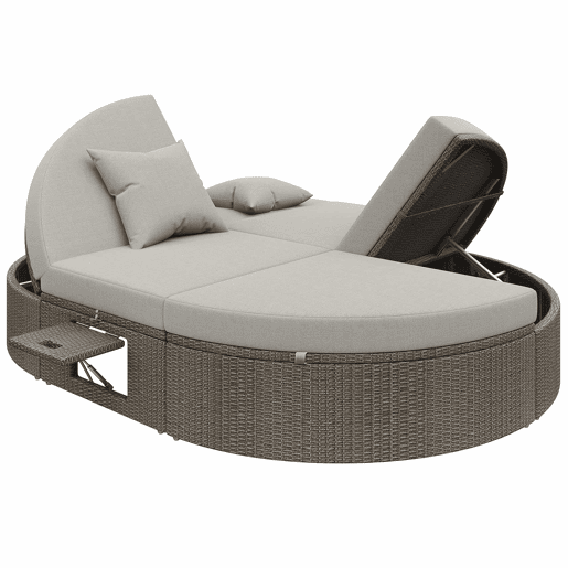 Cama de casal em rattan para 2 pessoas - Com prateleira lateral, mesa dobrável, ângulo ajustável - Cinza