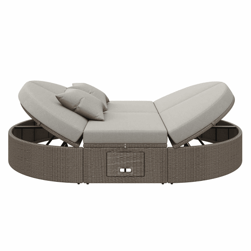 Cama de casal em rattan para 2 pessoas - Com prateleira lateral, mesa dobrável, ângulo ajustável - Cinza