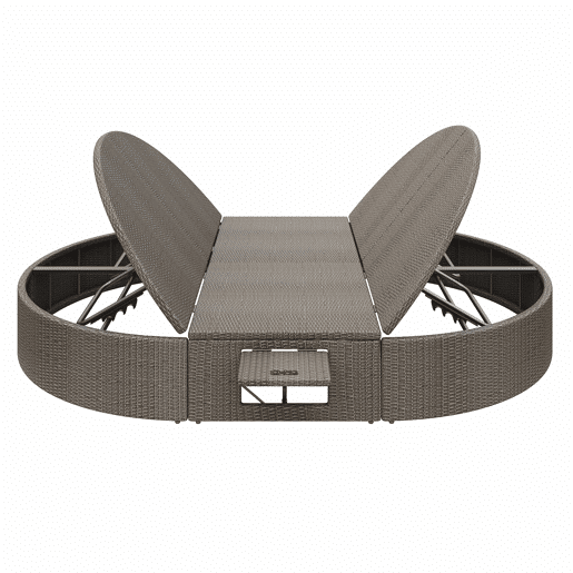 Cama de casal em rattan para 2 pessoas - Com prateleira lateral, mesa dobrável, ângulo ajustável - Cinza