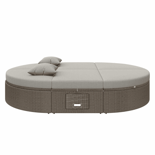 Cama de casal em rattan para 2 pessoas - Com prateleira lateral, mesa dobrável, ângulo ajustável - Cinza