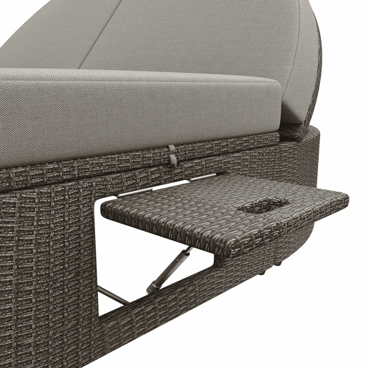 Cama de casal em rattan para 2 pessoas - Com prateleira lateral, mesa dobrável, ângulo ajustável - Cinza