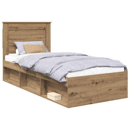 Estrutura de cama de solteiro moderno com cabeceira - Carvalho Artesanal 75 x 190 cm
