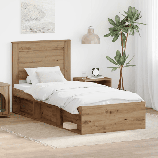 Estrutura de cama de solteiro moderno com cabeceira - Carvalho Artesanal 75 x 190 cm
