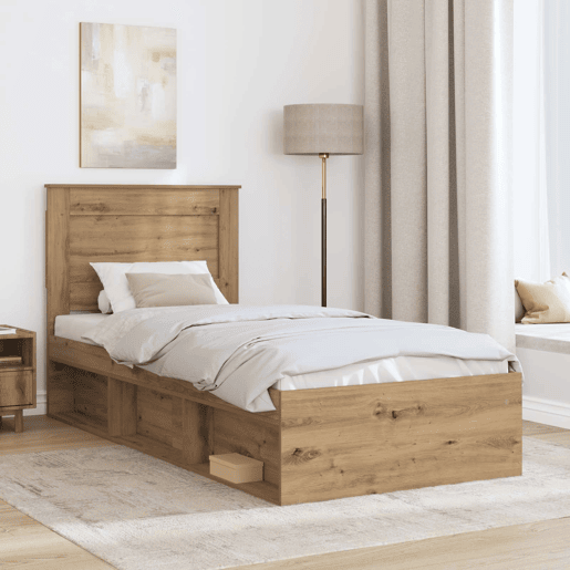 Estrutura de cama de solteiro moderno com cabeceira - Carvalho Artesanal 75 x 190 cm