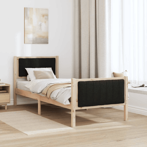 Estrutura de cama de solteiro simple com cabeceira - Castanho e preto 80 x 200 cm