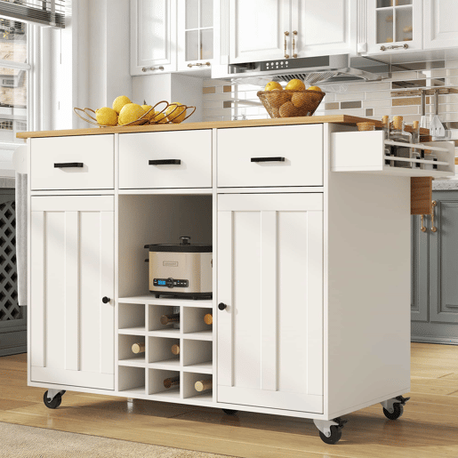 Carrinho de cozinha 107 cm - com bancada, suporte para toalhas, prateleira para especiarias, divisórias ajustáveis - branco