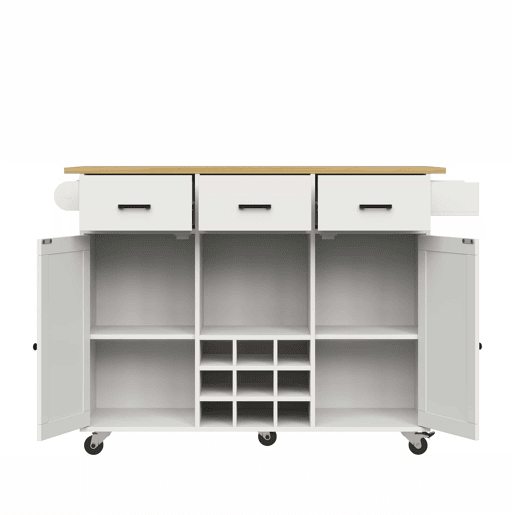 Carrinho de cozinha 107 cm - com bancada, suporte para toalhas, prateleira para especiarias, divisórias ajustáveis - branco