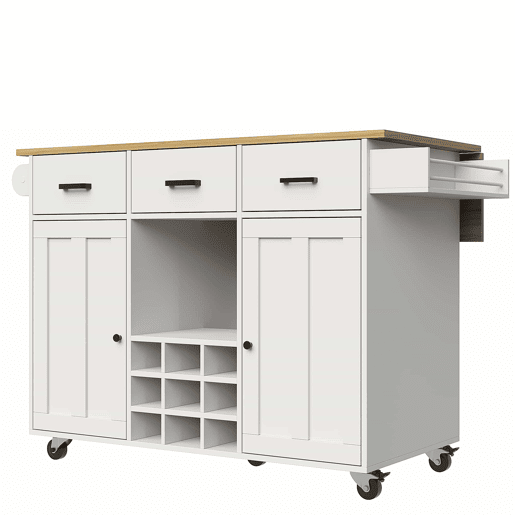 Carrinho de cozinha 107 cm - com bancada, suporte para toalhas, prateleira para especiarias, divisórias ajustáveis - branco
