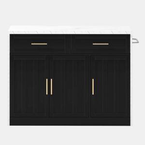 Ilha de cozinha 120x60x91 cm - Com tomadas, portas USB, prateleiras ajustáveis, puxadores metálicos, área de bar - Branco