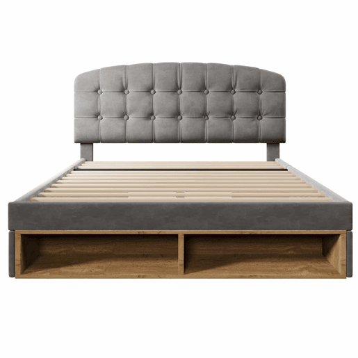 Cama de casal 140x200 - Similpelle com cabeceira ajustável, gavetas e espaço de arrumação - Cinza