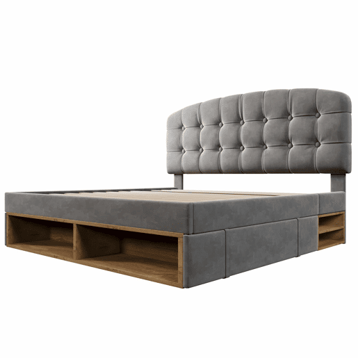 Cama de casal 140x200 - Similpelle com cabeceira ajustável, gavetas e espaço de arrumação - Cinza
