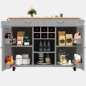 Ilha de cozinha moderna 102×45×92 cm - Armário de cozinha, aparador, carrinho de refeições em madeira, mesa multifuncional com arrumação - Cinza