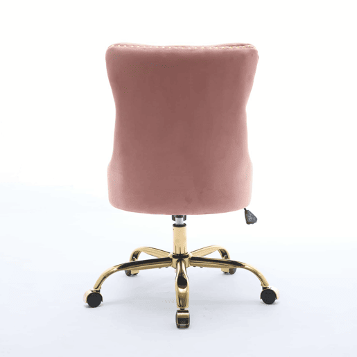 Cadeira de escritório - moderna, estofada em veludo com botões - base metálica dourada - rosa