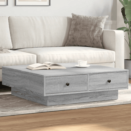 Mesa de Centro, Mesa baixa, 90x90x28 cm derivados madeira cinzento sonoma