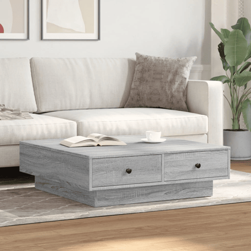 Mesa de Centro, Mesa baixa, 90x90x28 cm derivados madeira cinzento sonoma