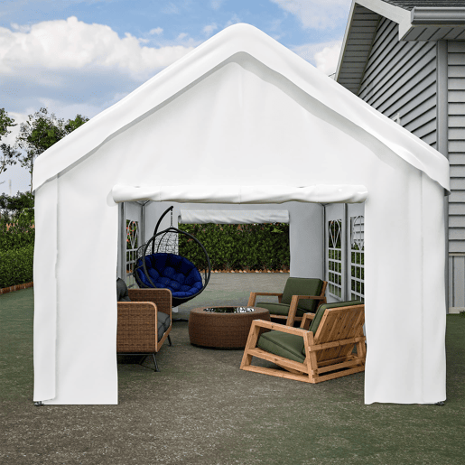 Tenda garagem 3x6m - porta dupla enrolável, teto e laterais removíveis - branco