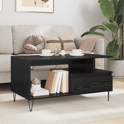 Mesa de Centro, Mesa baixa, com gaveta Carvalho Preto 90 x 49 x 45 cm