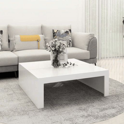 Mesa de Centro, Mesa baixa, 100x100x35 cm derivados de madeira branco