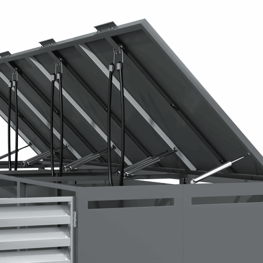 Contentor do lixo 132x80x118 cm - com tampa basculante, ventilação com ripas, compartimentos para lixo, com fechadura, quatro portas - Cinza, Madeira