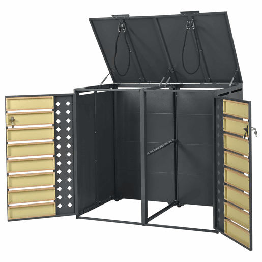 Caixa para lixo - 2 portas, com fechadura, tampa basculante, painel da porta em forma de diamante - Cinza, Madeira