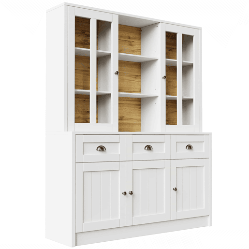 Armário alto 140x38,5x175 cm - Vitrine, armário de cozinha e sala de jantar com gavetas, estilo moderno minimalista - Branco