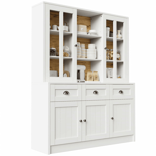 Armário alto 140x38,5x175 cm - Vitrine, armário de cozinha e sala de jantar com gavetas, estilo moderno minimalista - Branco