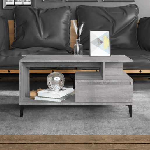 Mesa de Centro, Mesa baixa, 90x49x45 cm derivados de madeira cinzento sonoma